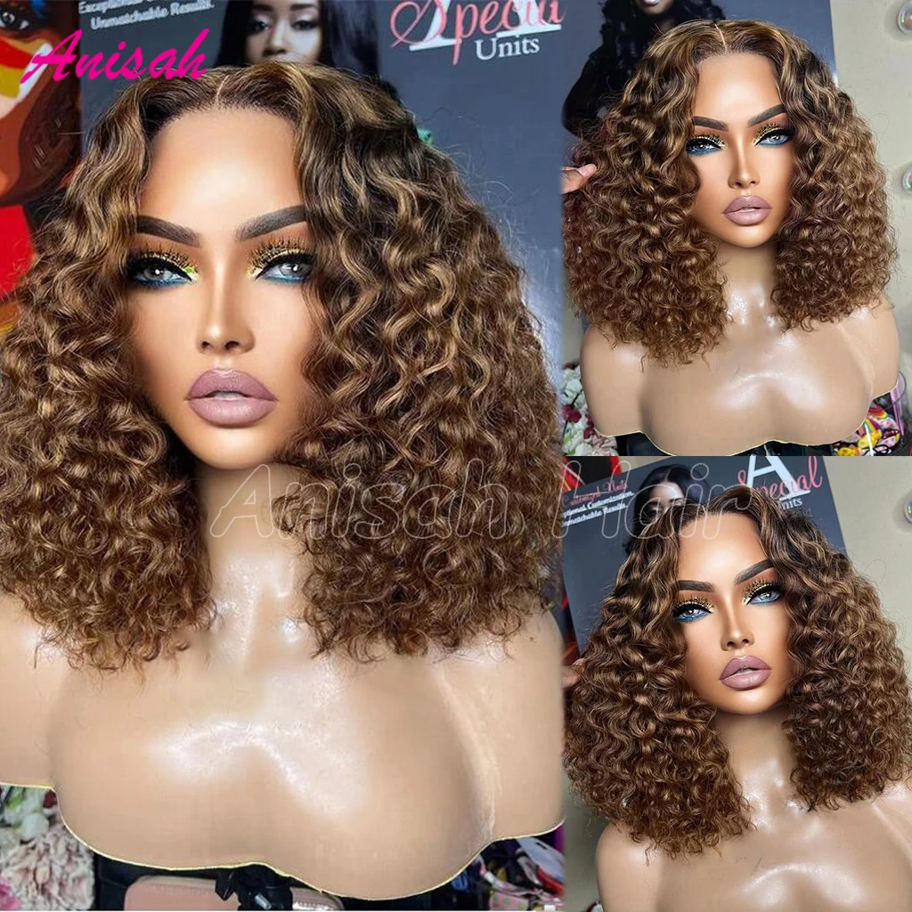 

Highlight Ombre Short Bob Wigs Human Hair Curly Bob Human Hair Lace Front Wigs for Black Women HD Transparent Lace Frontal Wigs