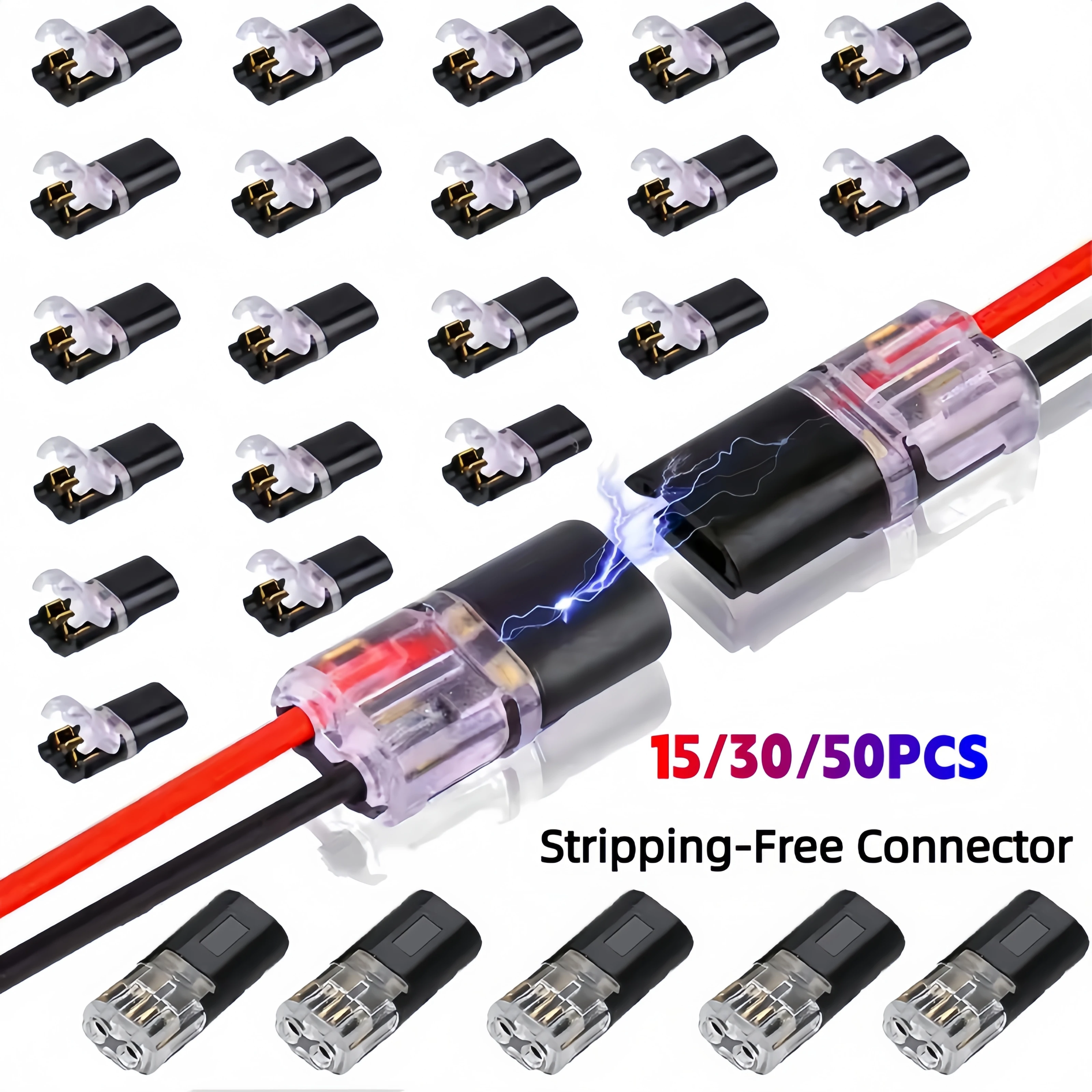 15/30/50 Pieces of D2 Dual Line Interlocking Detachable LED, No Soldering, No Stripping Quick Connect Terminal Connector