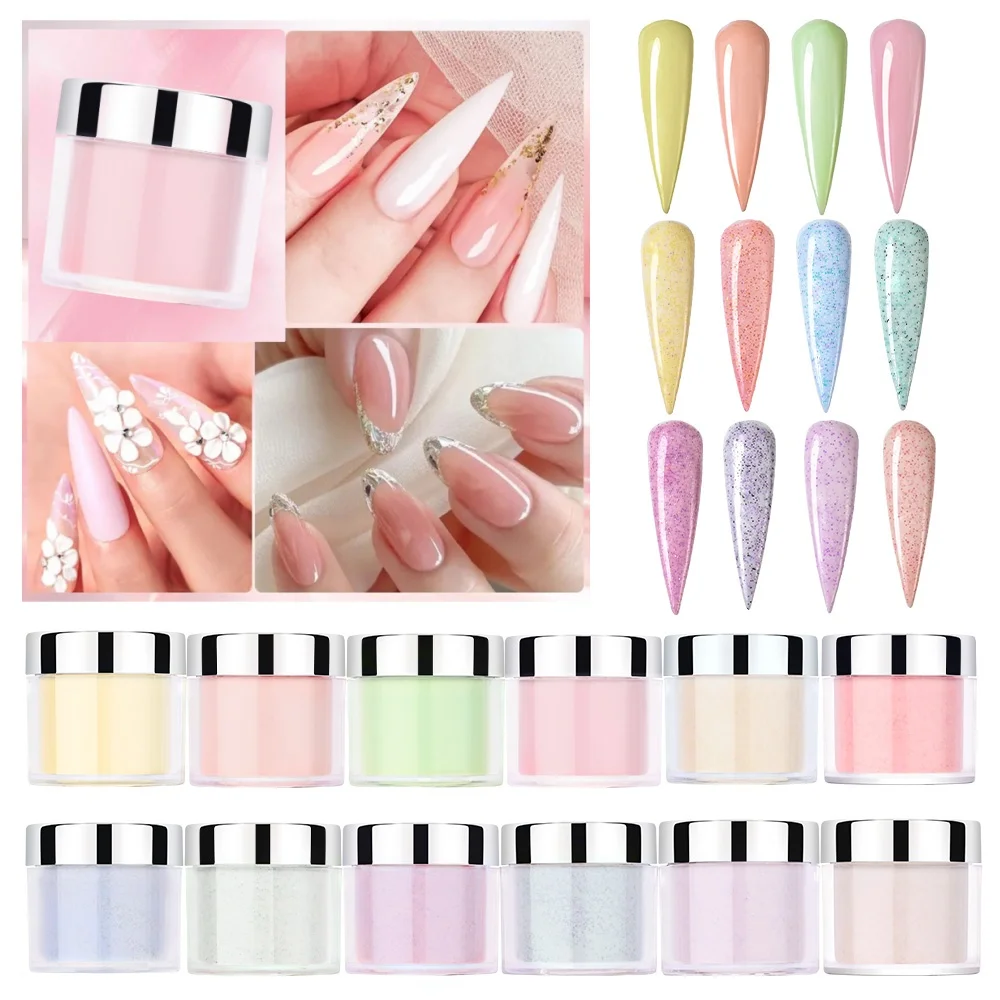 30 g Nude Glitter Acrylpulver 12 Farben 3in1 Carving Nail Art Pulver Frankreich Nagelverlängerung Kristallpulver Keine Nagellampe erforderlich