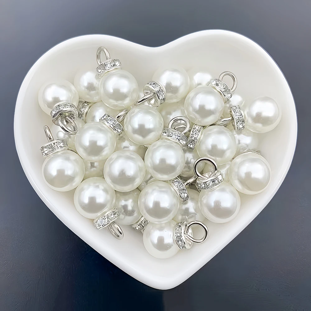 10pcs Inlaid Rhinestone Imitation Pearl Beads Pendant Accessories for Necklace Clothes Earring Charm Bracelet DIY Jewelry Making