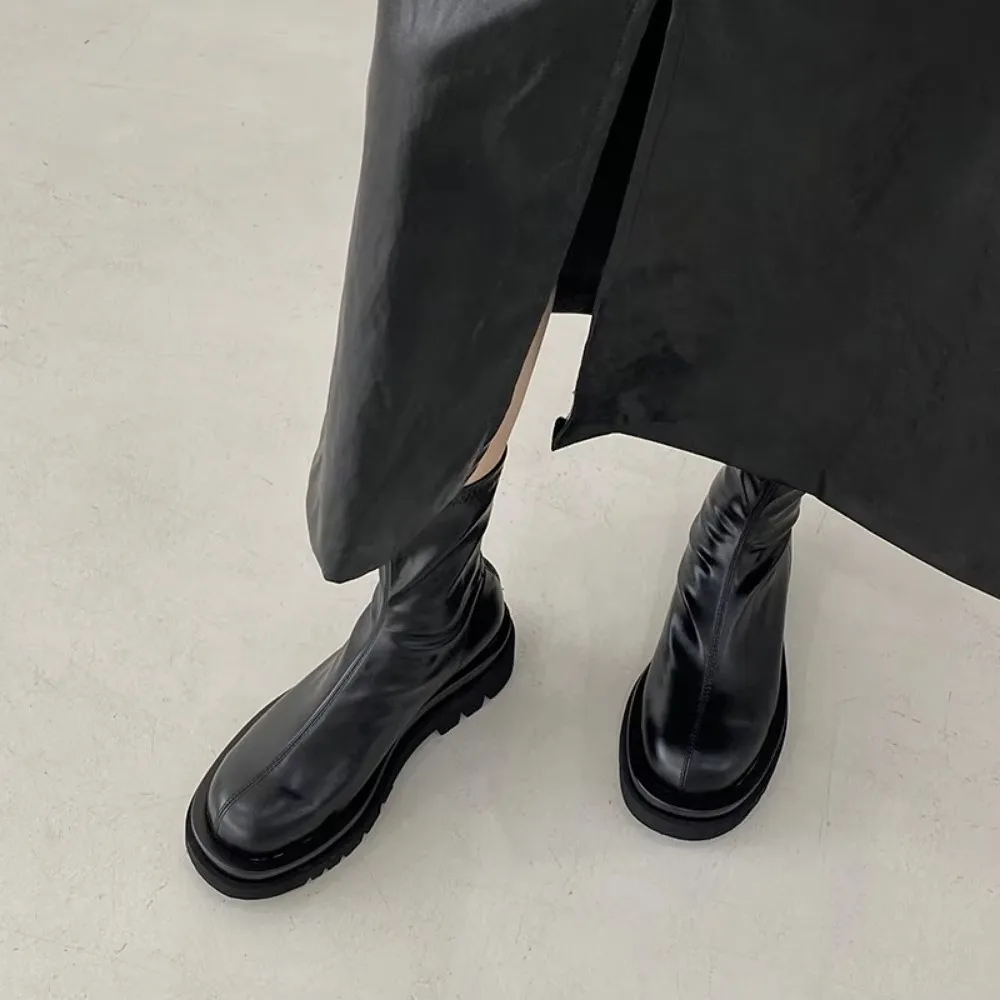 Womens Boots Spring\\Autumn Round Head Thick Sole Elastic Boot New Pine Cake Bottom Breathable Chelsea Women Platform Shoes Women