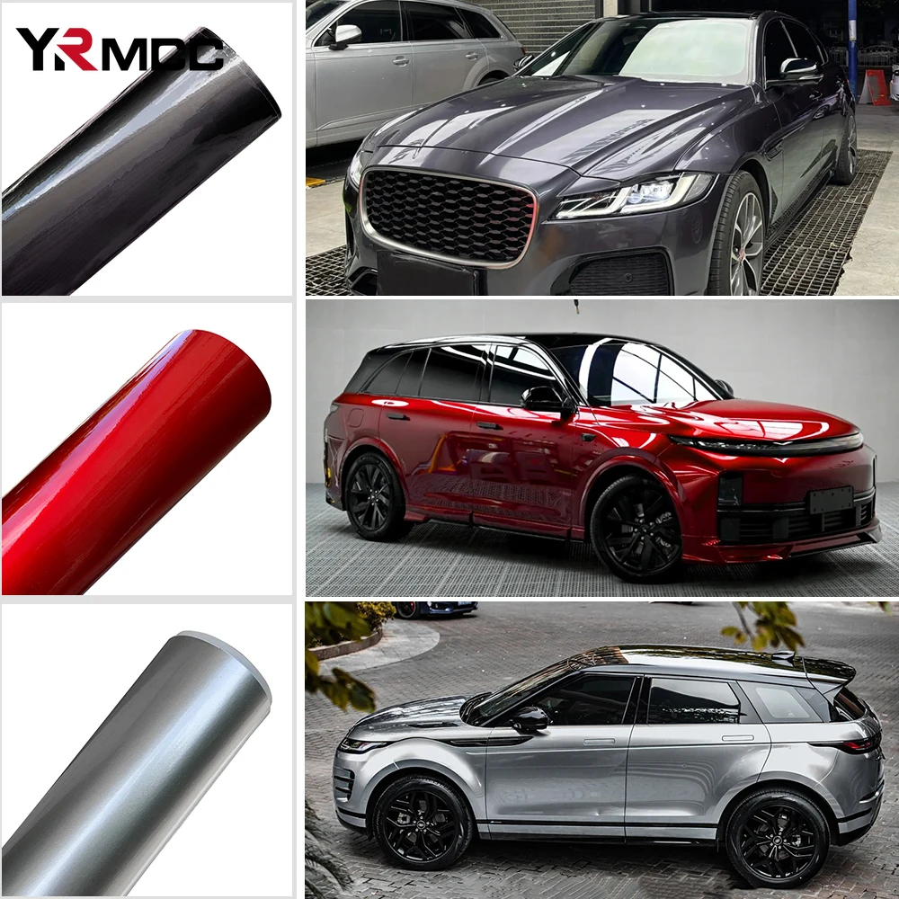Car Wrap Vinyl Film Car Stickers Self Adhesive Gray Silver Red Glossy Films Anti Scratch Waterproof Sticker for Auto Accessories