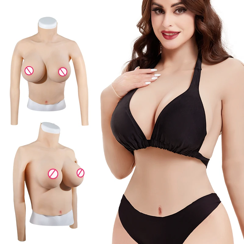 ONEFENG Pseudo Female Transvestite Simulation Silicone Long Sleeve Half Body Breast Male Dressed as Female Pseudo Female