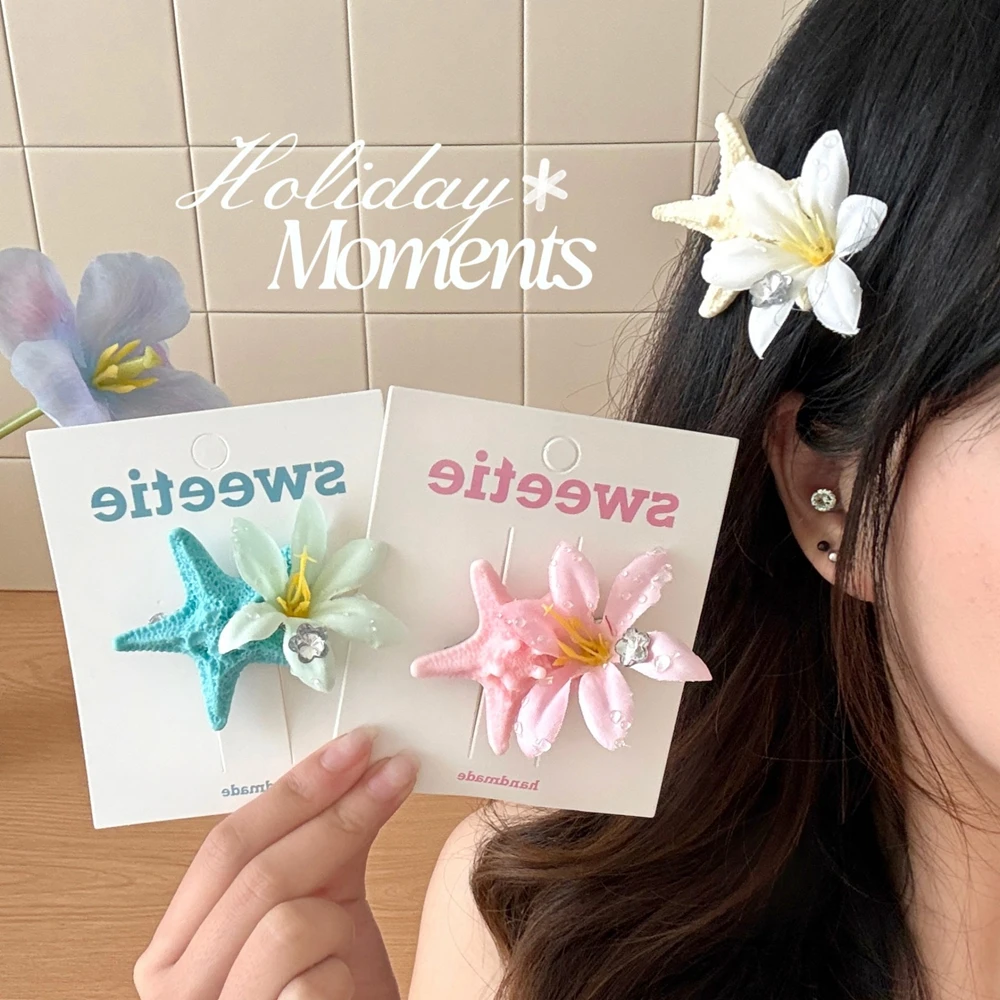 

2026 Trend Cute Starfish Flower Hair Clips Sweet Starfish Hair Clamps Girly Elegant Hair Accessories For Vacation Daily Outfits