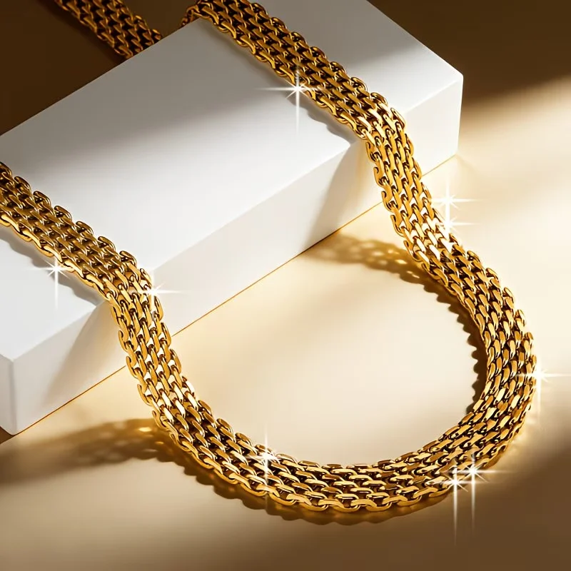 Stainless Steel Chunky Mesh Chain Necklace Thickened Wide Mesh Design Unisex Versatile Jewelry for Daily Wear & Holiday Gifting