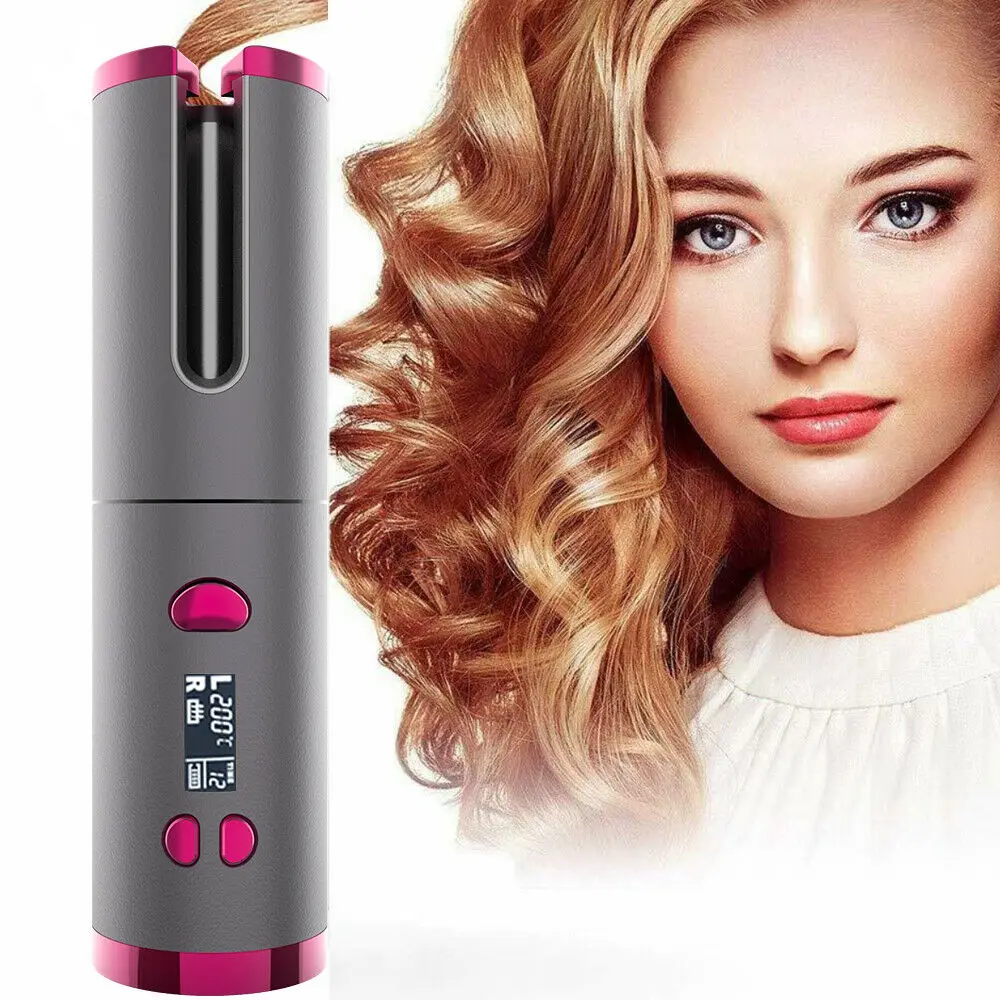 

Automatic Wireless Hair Curler Cordless Rotating USB Rechargeable Curling Iron Display Temperature Adjustable Timing Hair Curler