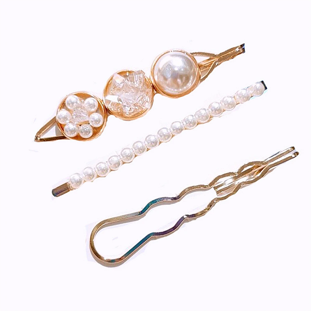 Neue Perle Kristall Metall Haar Clips Set Für Frauen Elegante Geometrische Barrettes Haarnadel Mädchen Haar Zubehör Mode Schmuck Geschenk