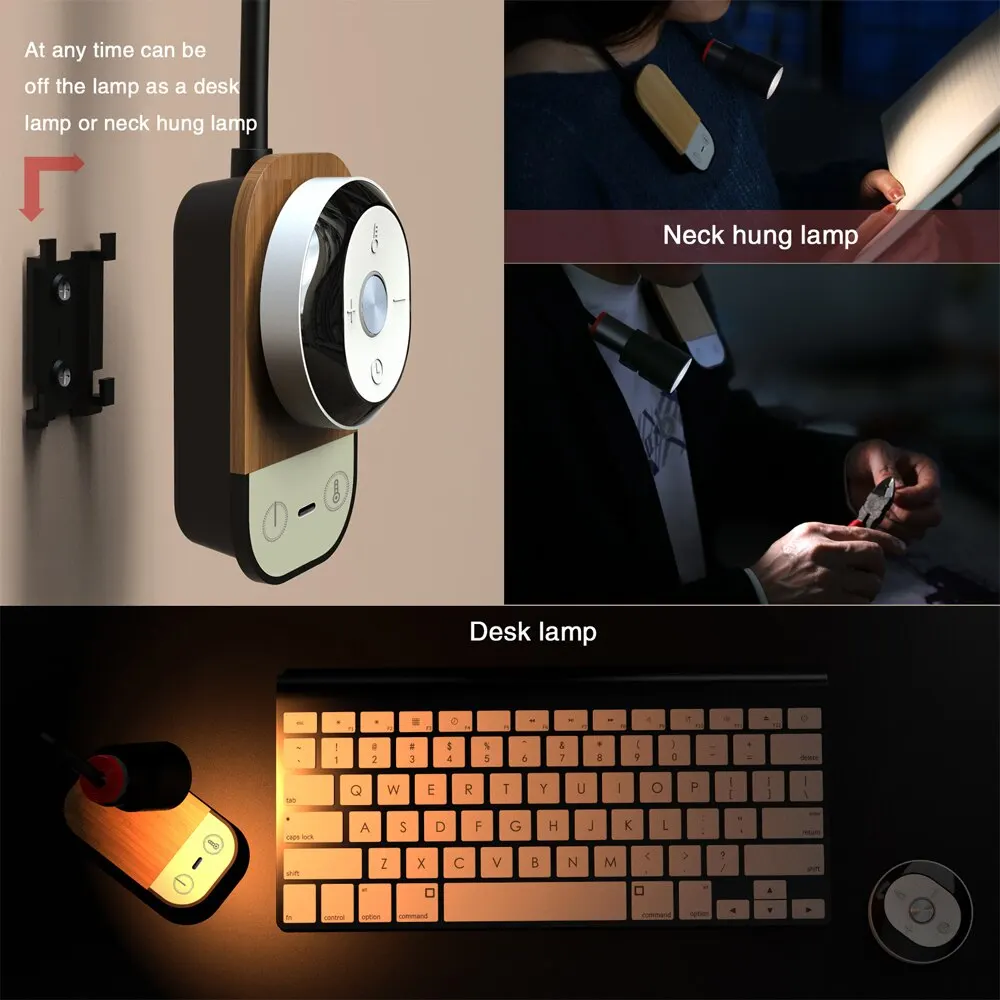 LED Reading Wall Light with Remote Control Touch Dimmable USB Charging Desk Lamp Night Light for Bedroom Bedside Office Study