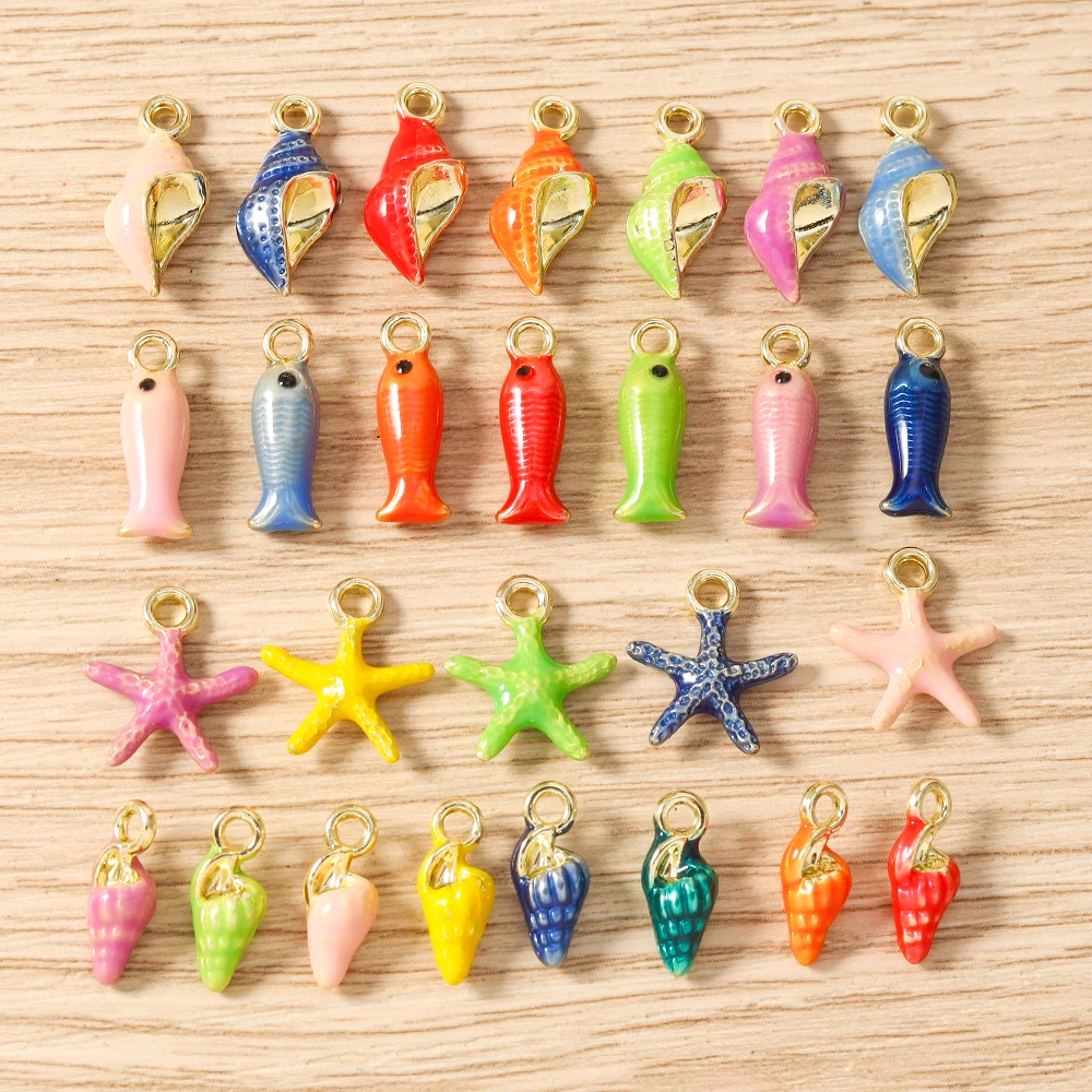Tusember 5 Stück niedliche bunte Seestern-Muschel-Fisch-Anhänger für die Schmuckherstellung, Ohrringe, Halsketten, Armbänder, DIY-Bastelarbeiten – Detail 5