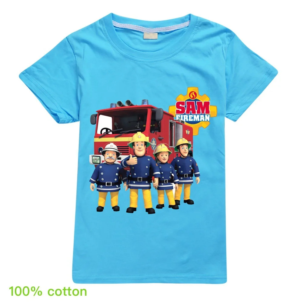 Newest Fireman Sam Camiseta Kids Summer Clothes Junior Boys Short Sleeve Tops Baby Girls Pure Cotton T-shirts Children Clothing