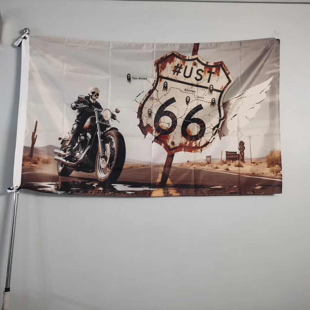 

Route 66 Skull Bike Flag Printed Banner Tapestry For Decor Outdoor For Decoration 90x150cm Polyester