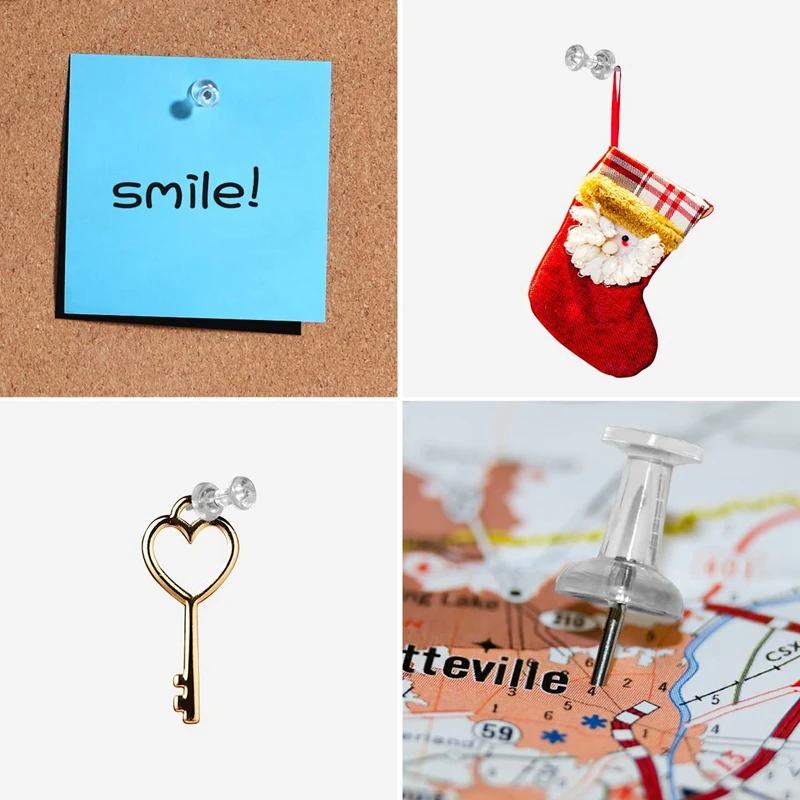 Push Pins Tacks 1000 Count In Reusable Box, Standard Clear Thumb Tacks Steel Point And Clear Plastic Head