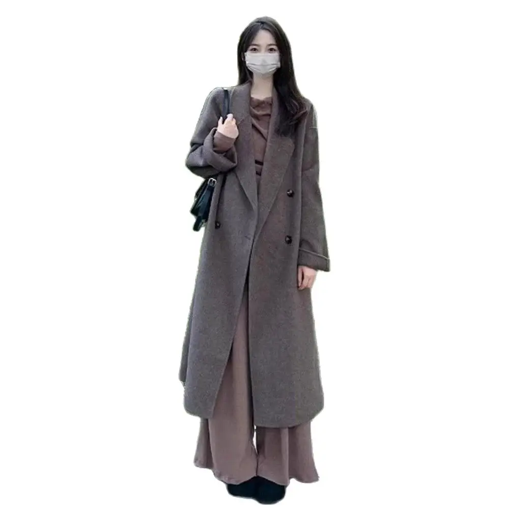 

Hepburn Wind High-grade Woolen Coat Women's Autumn And Winter Knee-length Slim Fried Street Light Cooked Royal Woolen CoatTide