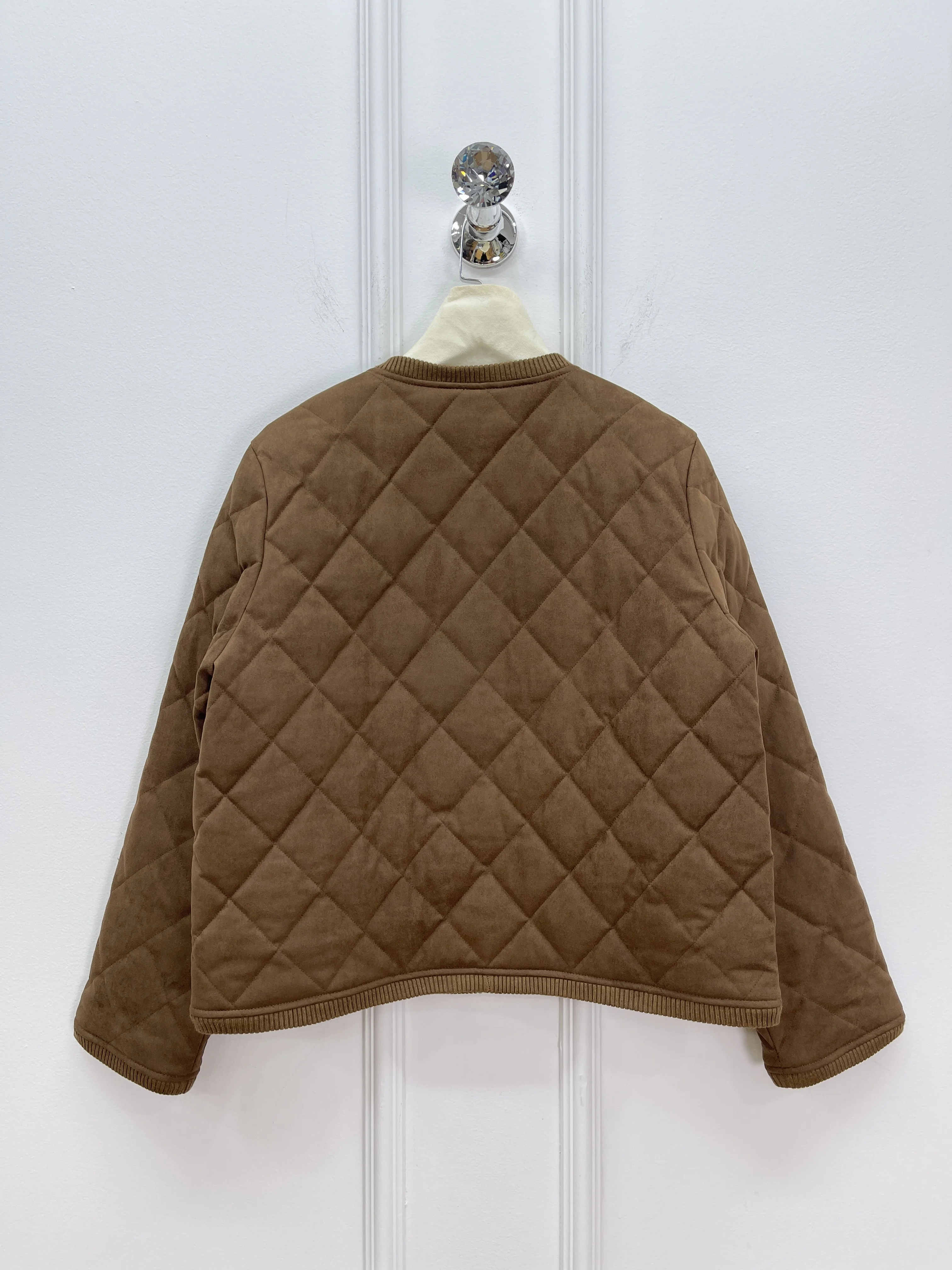 سترة خفيفة الوزن بنمط الماس بلون سادة بتصميم كلاسيكي، معطف دافئ خفيف الوزن بأكمام طويلة، جديد لشتاء 2025 للسيدات #6