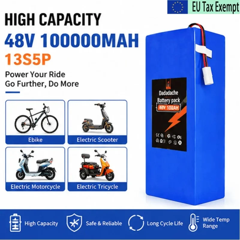 13S5P-Akku 48 V 100 Ah 18650 Lithium mit integriertem intelligentem BMS für 500–1000 W elektrische Maschinen + Ladegerät