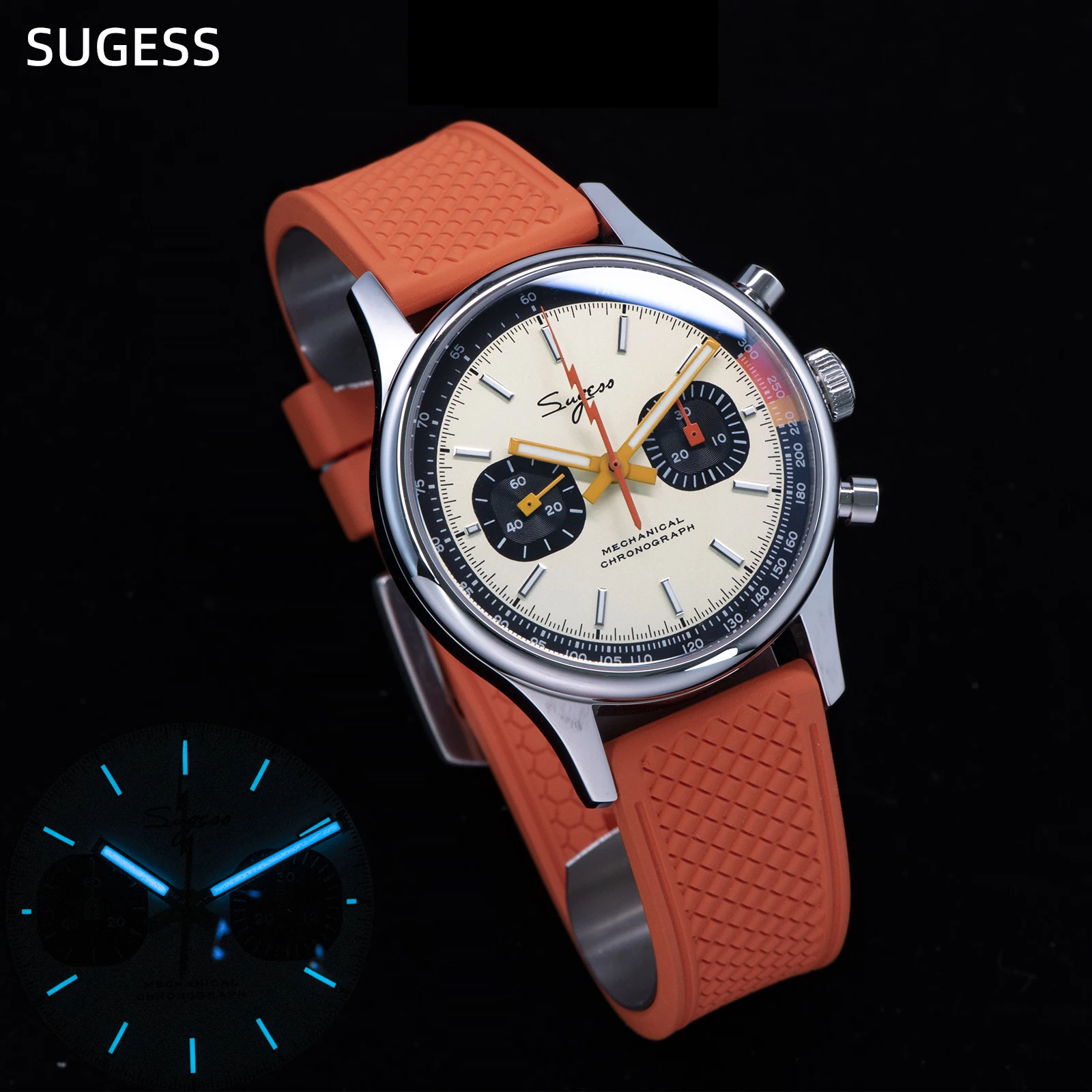 Sugess Pilot Mechanical Watch for Tianjin ST19 Chronograph Swanneck Movement Wristwatches Sapphire Crystal Limited Sports Racing