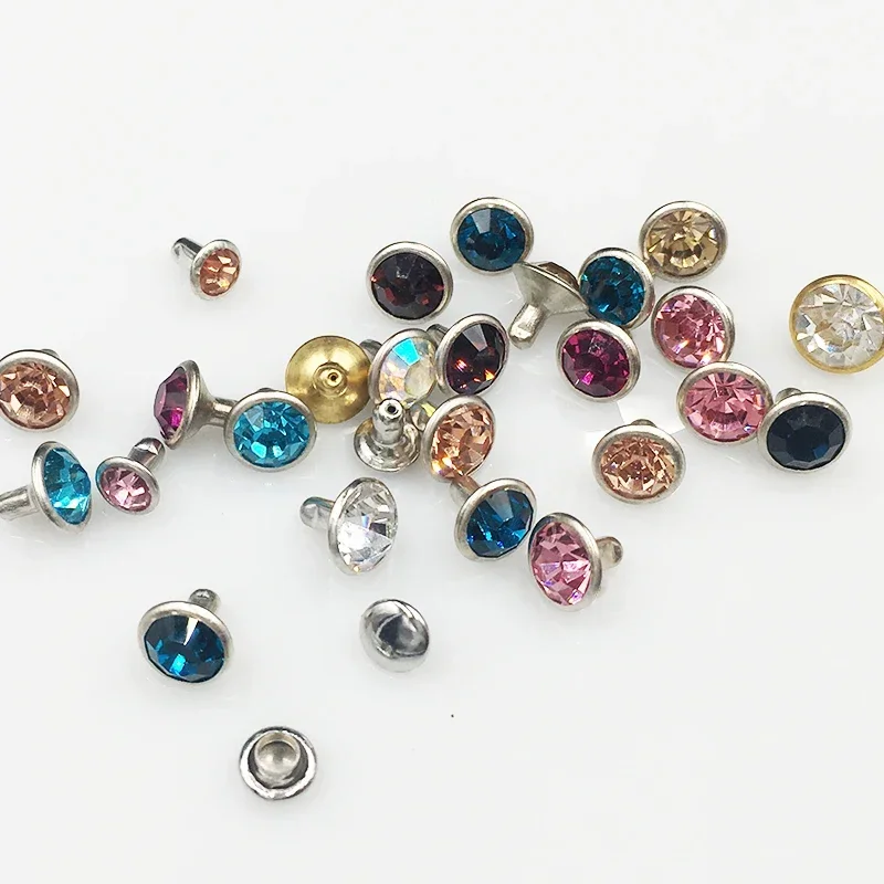 100 Sets 6 & 8mm Shiny Czech Crystal Rhinestone Rivet Metal Base Studs Decoration Findings For Clothing Bag Leathercraft