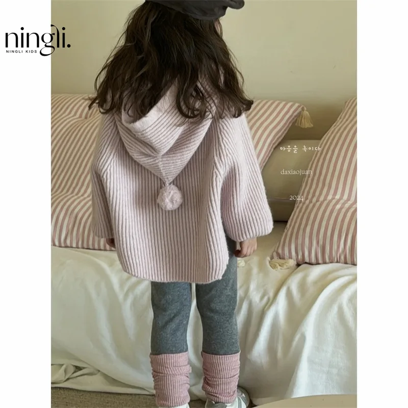 Girl Hooded Sweater 2024 Autumn New Solid Color Tops Cloak Casual Simple Fashion Sweet Korean Active Vintage Cute Soft Comfort