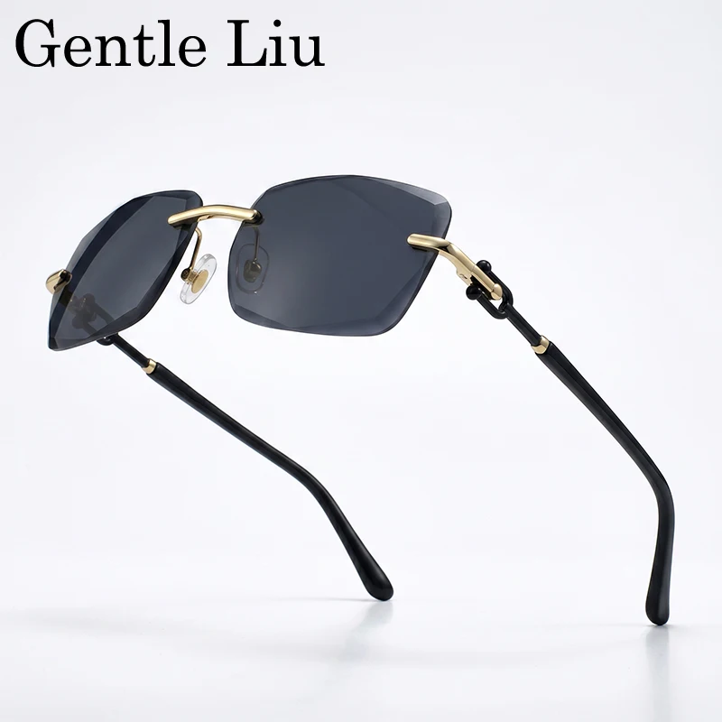 Small Frame Rectangle Rimless Sunglasses Men 2026 Luxury Design Vintage Square Hip Hop Sun Glasses Male Classic UV400 Eyewear