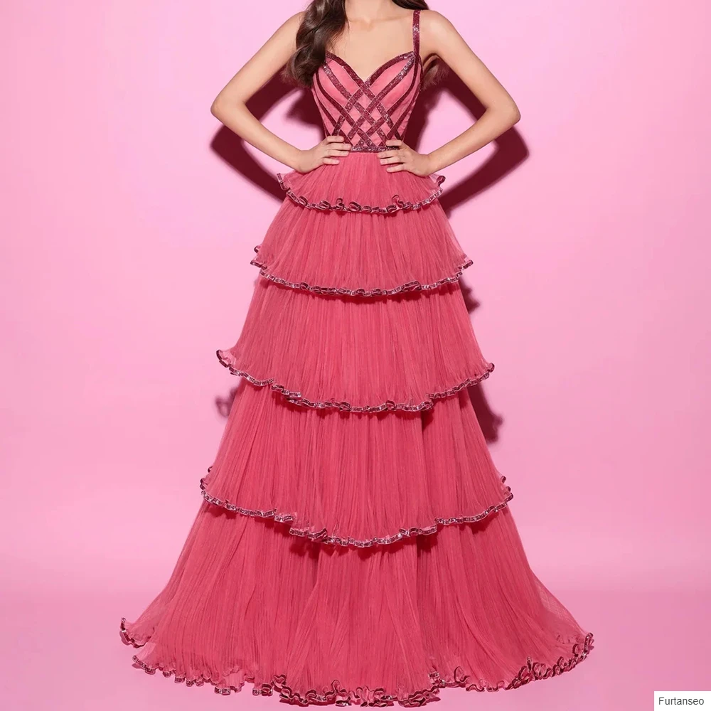 

A-line Women's Evening Dresses Floor-length Spaghetti Strap Sleeveless Prom Gown Fashion Sequined Tiered Draped Customized Gowns