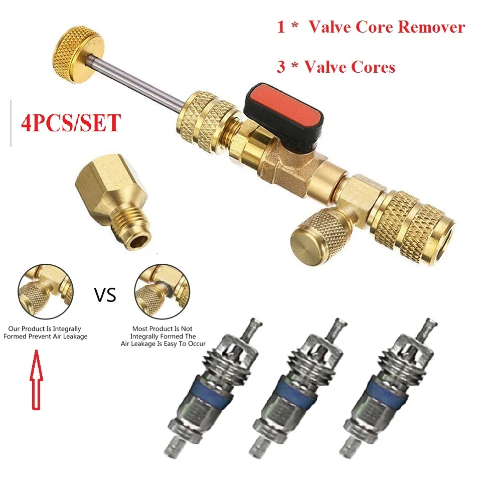 Tool with Dual Size 1/4 & 5/16 Port for R12 R22 R410A HVAC System Loading and unloading tool Valve Core Remover Installer