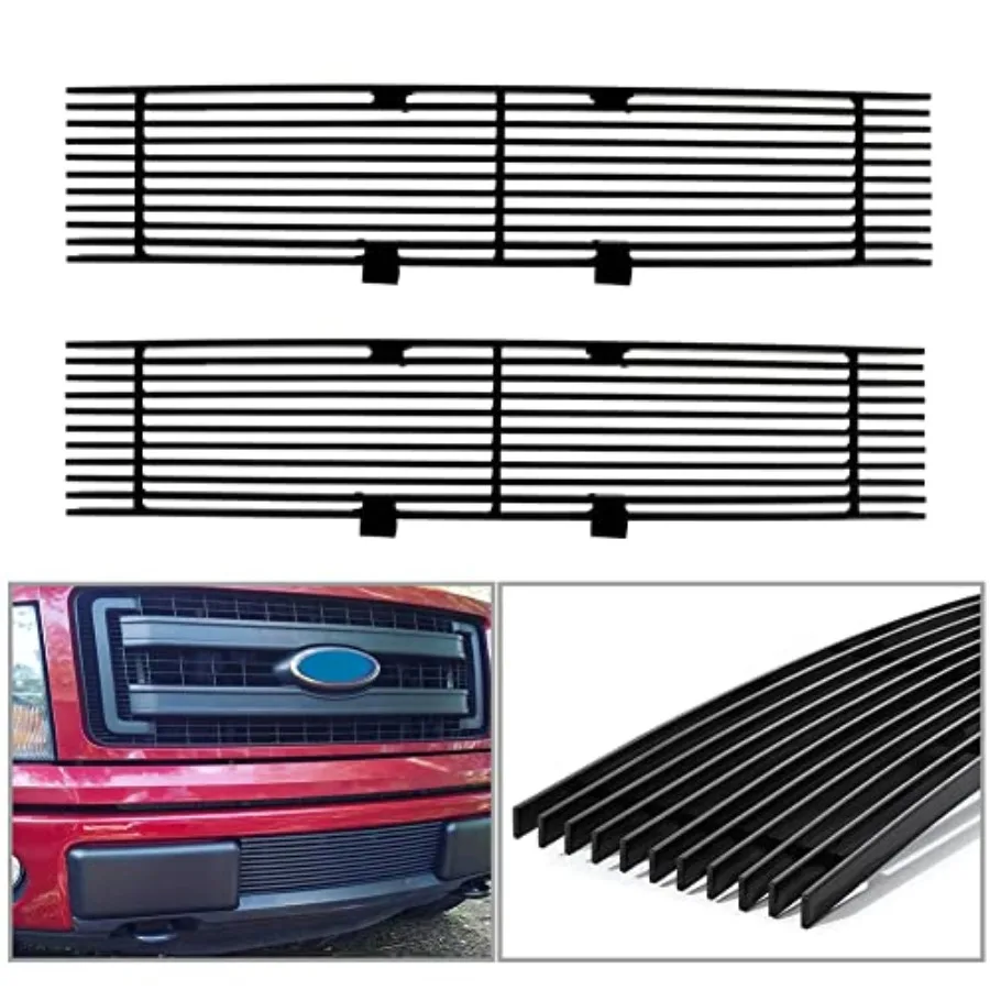 

Black Lower Grill for F150 2009-2014 Pickup Trucks with Billet Intercooler Cover Insert Replacement Kit Durable Black Finish 2-