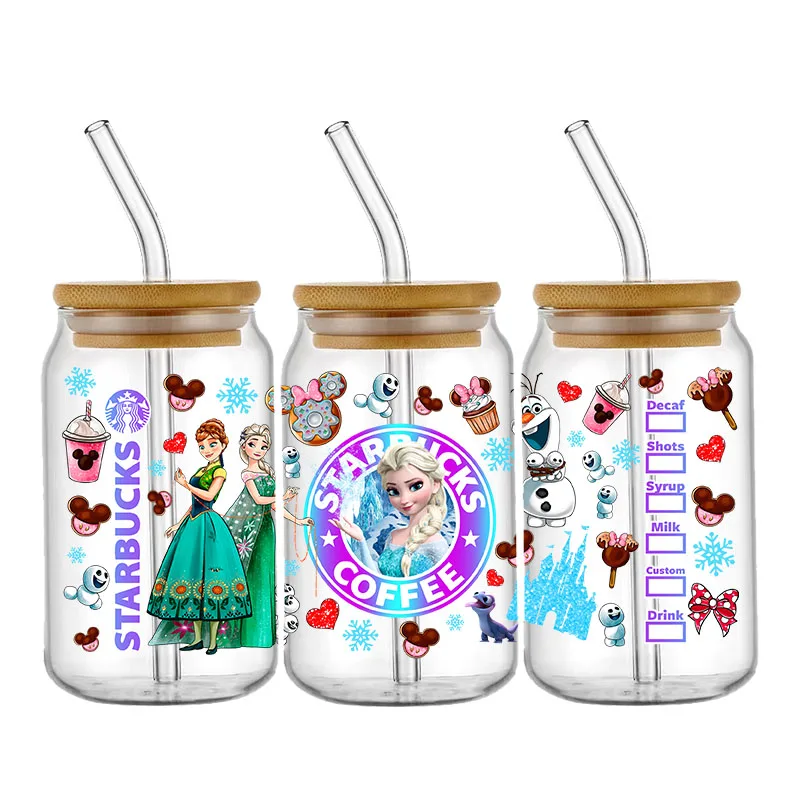 Disney Princess 16oz DTF Sticker Cups Cool Personalize UV Wrap Transfer Sticker Custom Labels DIY Logo Selfadhesive Waterproof