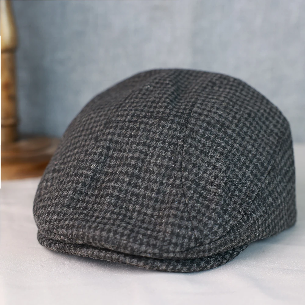 Wiosna jesień zima wełniana w kratę czapka gazeciarza nowy szary oddychający Beret damski klasyczna, Retro kapelusz England czapki męskie 80