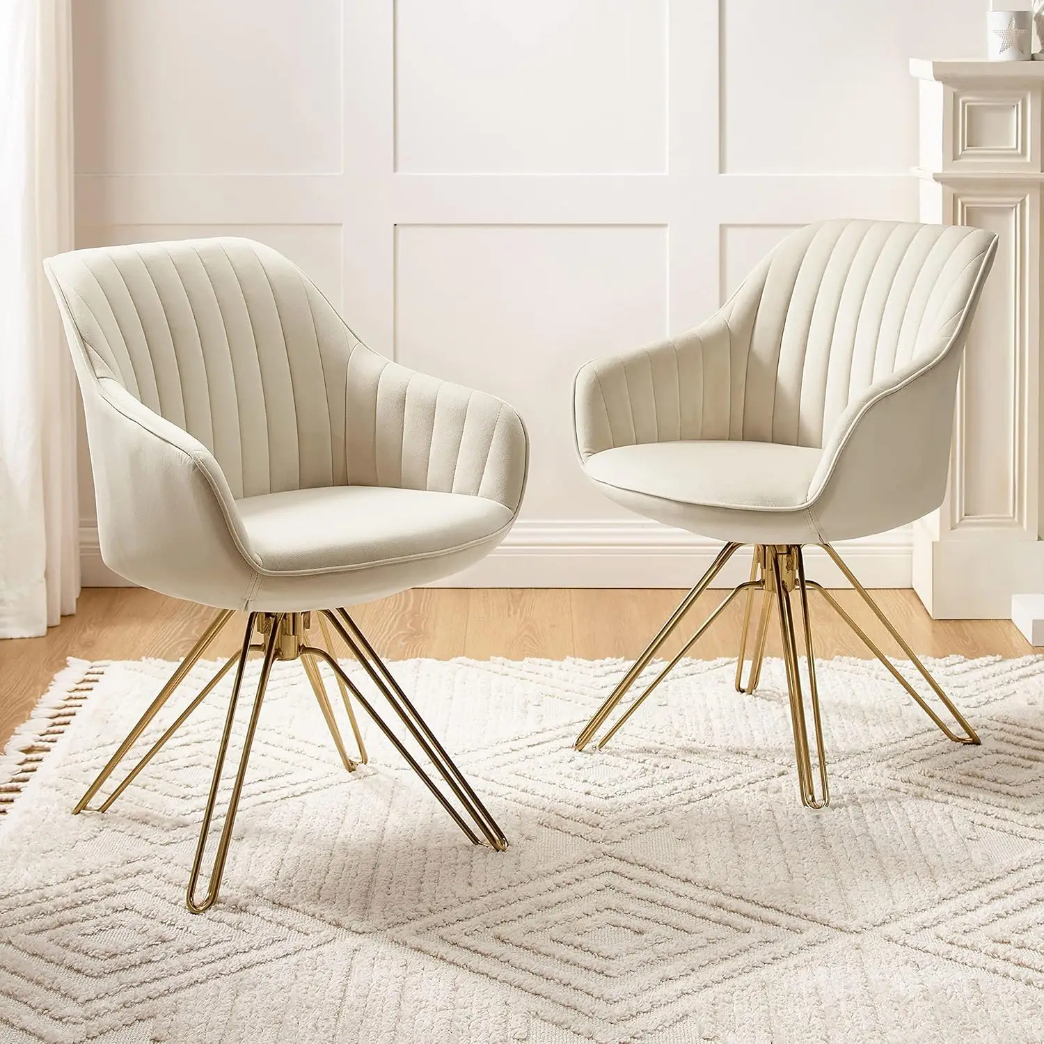 

Поворотные обеденные стулья, комплект из 2 шт., офисные стулья без колесиков, обеденные стулья с бархатной обивкой и золотыми металлическими ножками, на заказ