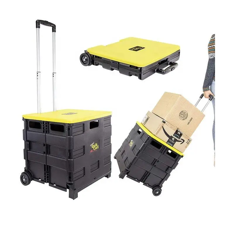ポータブルプラスチックショッピングカートプルロッドカースタッキング手引きカーゴミニトラック便利なモバイルフードマーケットバスケット