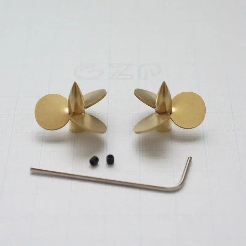 RC Boat Propeller Set, 26mm Three-Blade Copper, 2mm/2.5mm Shaft Hole, Left & Right Hand, 2 Pieces