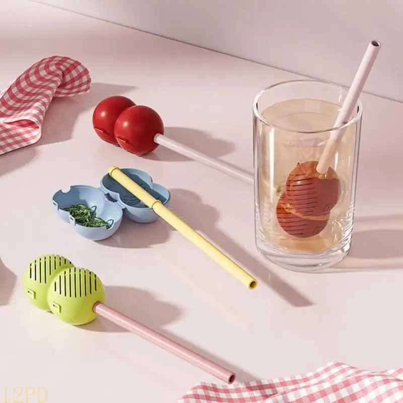 12PD Leak Proof Teas Filter with Drinking Straw Heat Resistant Removable Strainer Dishwasher Safe Silicone Cup Accessory