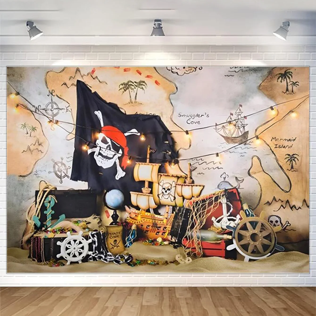 Pirate Background Image Old Treasure World Map Birthday Party Photography Decoration Background Cloth