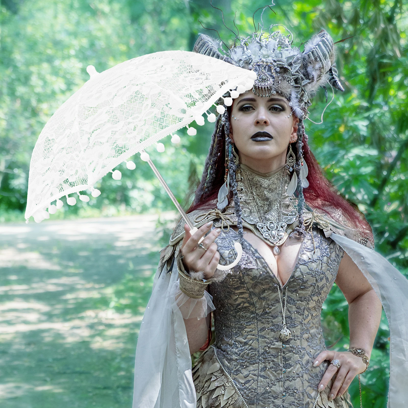 

Lace Parasol Umbrella Bride Wedding Party Decor Embroidery Lace Handheld Handle Lightweight Portable Vintage Bridal Photo Prop