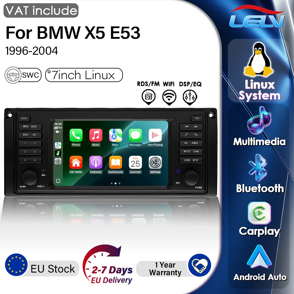 Inteligentne systemy samochodowe LELV do BMW serii 5 E39 X5 E53 M5 1996-2003 Multimedia 2din Autoradio Android Auto Carplay LINUX 4G