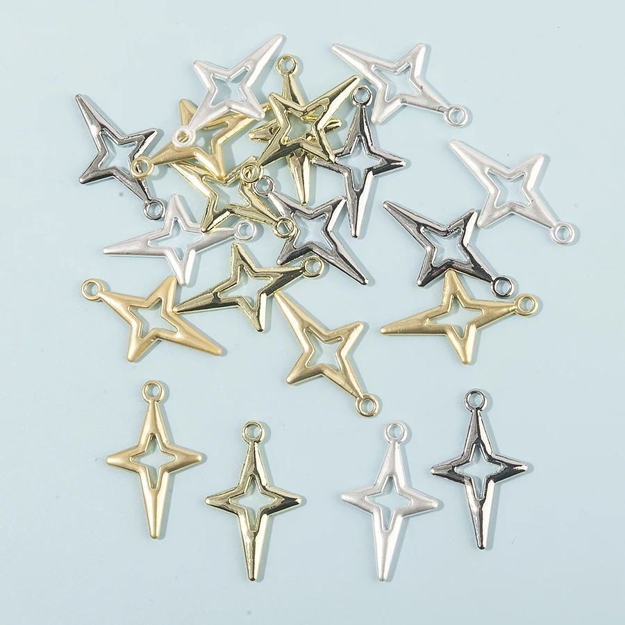 sansango 10pcs/pack 25*16mm Charms Shining Stars Charms For Jewelry Making DIY Jewelry Findings Mixed Color Alloy Accessories