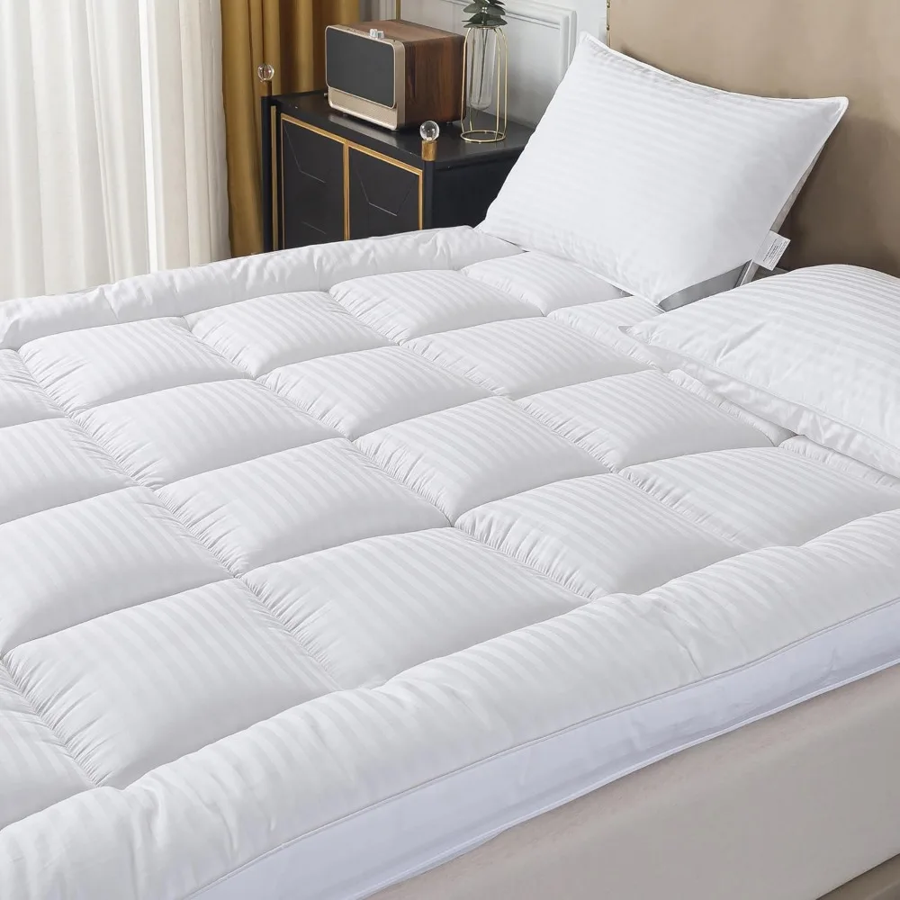 

Breathable Mattress Topper, Soft Plush Full Mattress Pad, Extra Thick Quilted Pillow Top with Fluffy Down Alternative Fill and 4