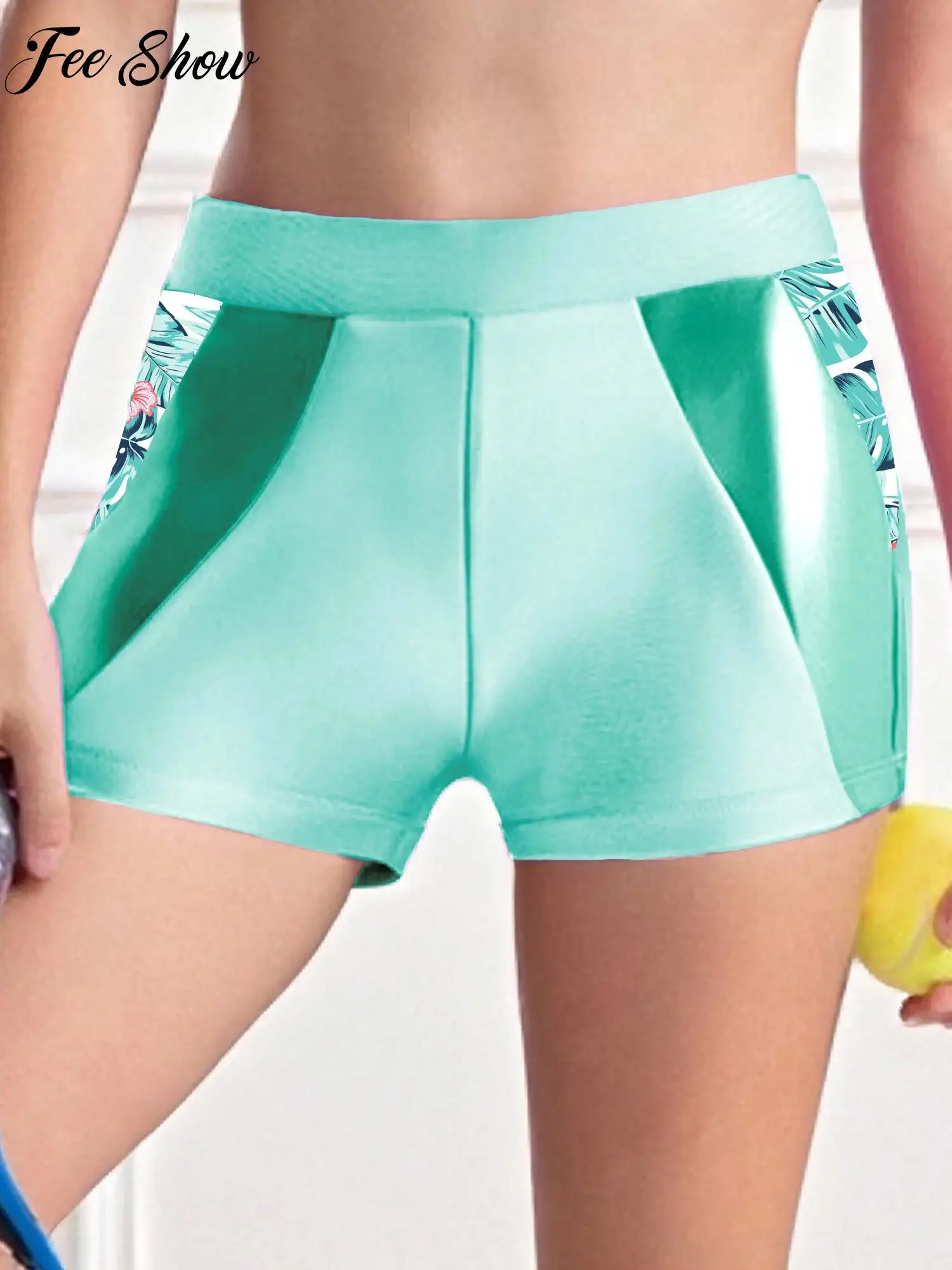 

Girl Fashion Ballet Training Shorts Kid Breathable Fitness Shorts Elastic Waistband Metallic Athletic Shorts for Gym Yoga Sports