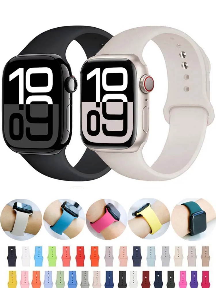 Straps For Apple Watch Band 44mm 40mm 45mm 41mm 49mm 46 42mm 38mm correa silicone bracelet iwatch series 10 7 8 se 3 6 9 ultra 2