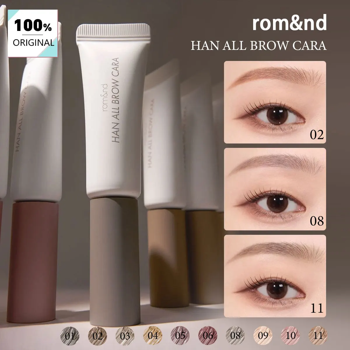 rom&nd HAN ALL BROW CARA, leggero senza agglomeramento, definizione dei fili definite, a lunga durata, resistente allo sbiadimento, scintillante, K-Beauty, trucco coreano