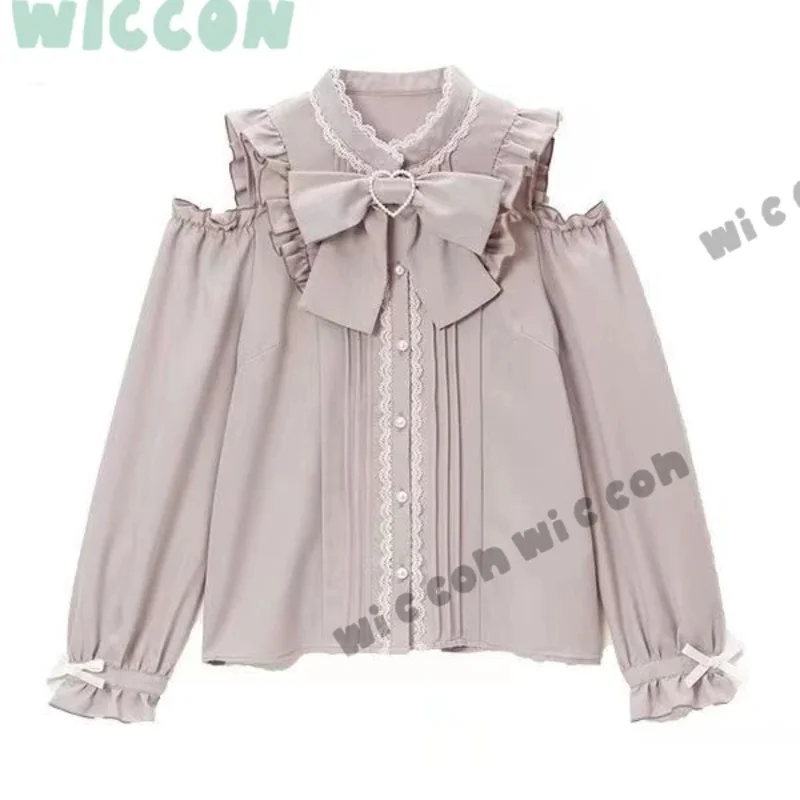 Lolita Lace Plus Size Retro Blouse Japanese Jirai kei Schoolgirl Outfit Women Off Shoulder Sweet Top Autumn Loose Vintage Shirt