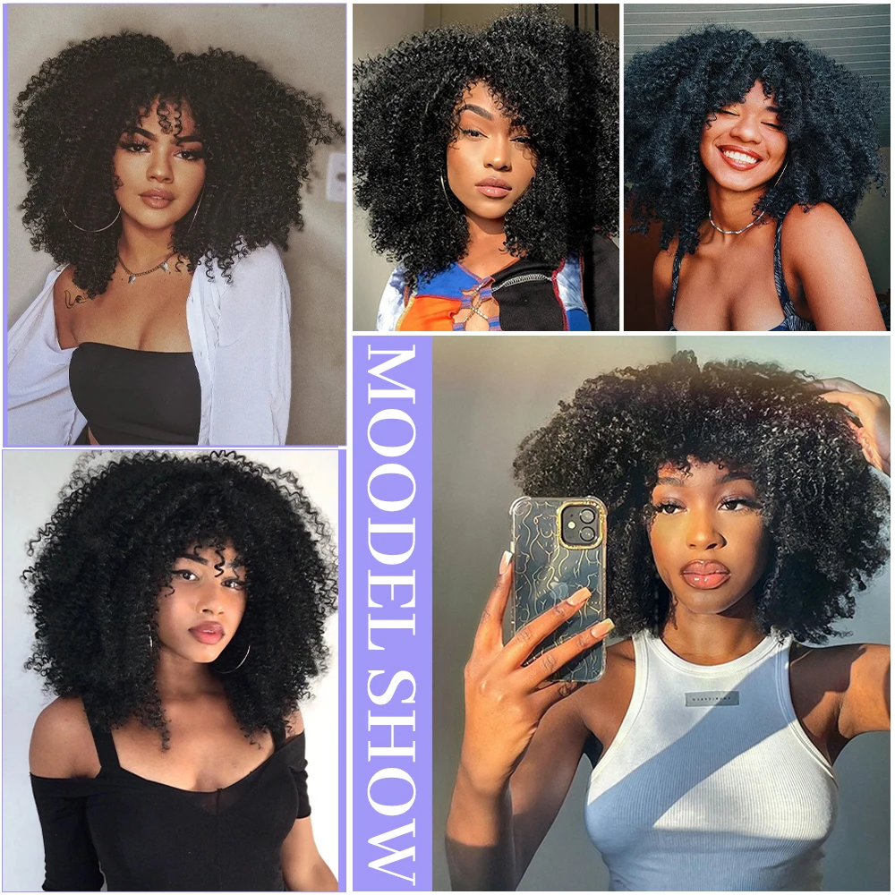 ANNIVIA Curly Wigs for Black Women Black Afro Bomb Curly Wig with Bangs Synthetic Fiber Long Kinky Curly Hair