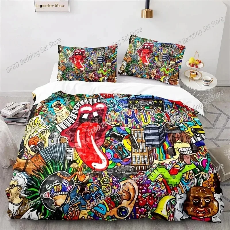 Graffiti Hip Hop Modern Street Art Bedding Set,Duvet Cover Bed Set Quilt Cover Pillowcase,King Queen Twin Size Boys Girls Adults