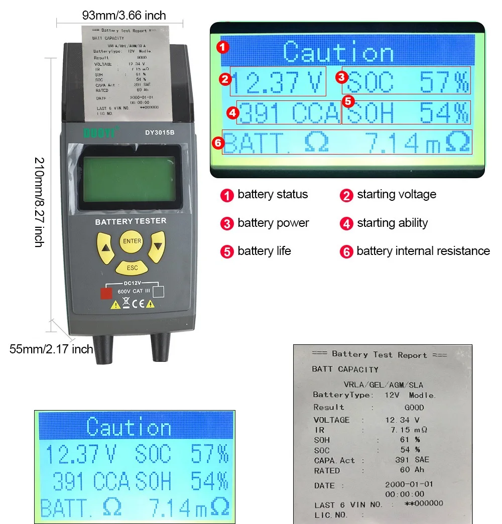 

DUOYI DY3015B 12V 24V Car Battery Tester Auto Cranking Charging Tester CCA Lead-acid Multifunction Digital Analyzer Diagnostic