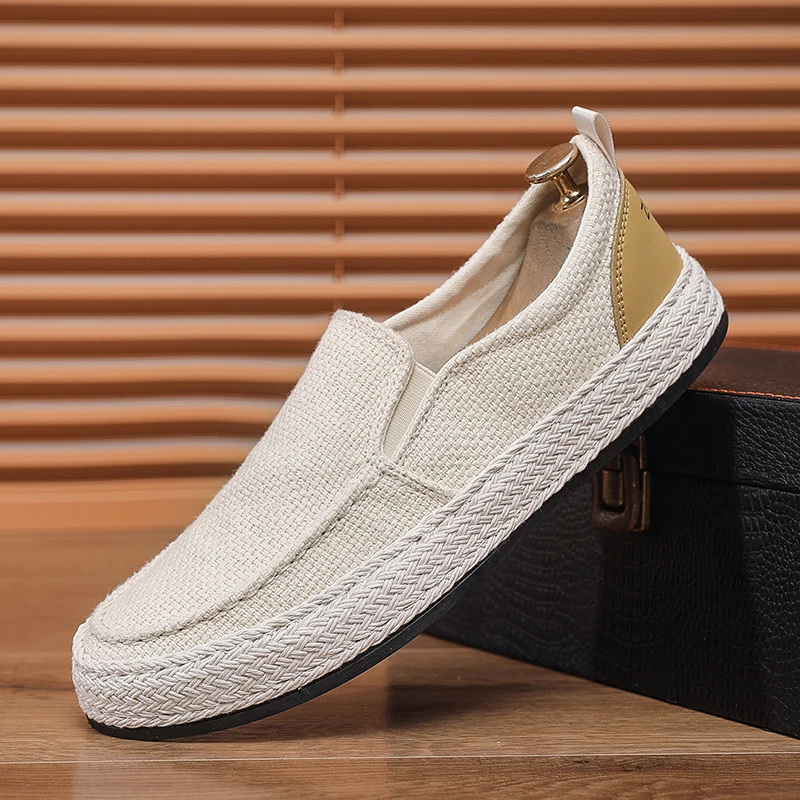 

Новинка 2024, мужская летняя повседневная и дышащая льняная обувь для мужчин, рыбацкая обувь на одну ногу для ленивого человека.
