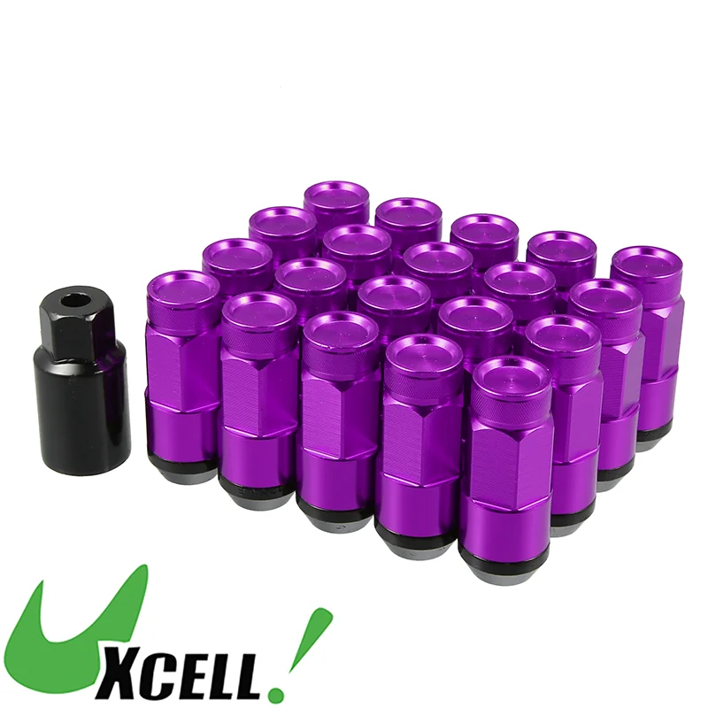 UXCELL 1 Set M12x1.5 Car Wheel Heptagon Lug Nut 54mm Screws with Socket Key Purple