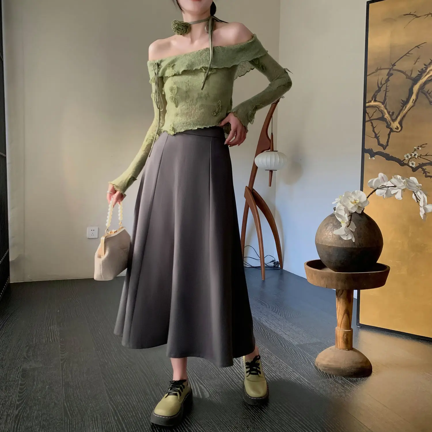 New Fashionable Versatile High Waist Suit Half Length Skirt for Women to Look Thin Medium Length Skirt Stylish A-line Skirt