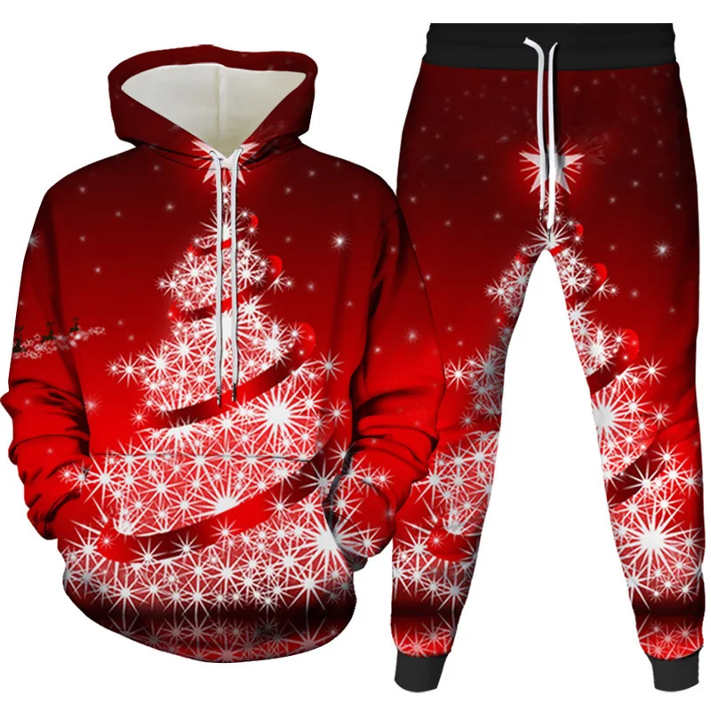 Christmas Santa Claus 3D Cartoon Print Tracksuit Set Man Woman Hoodies+Pants 2pcs Sets Fashion Sportwear kids Pullover Clothes