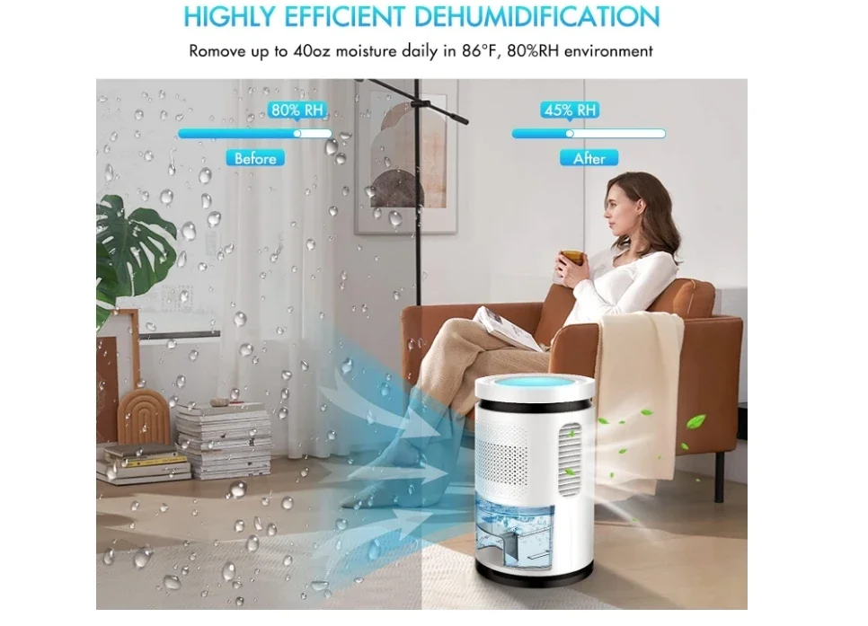 85oz Larger Water Tank Quiet Portable Dehumidifier for Basement Bathroom Bedroom, Equipped with Sleep Mode