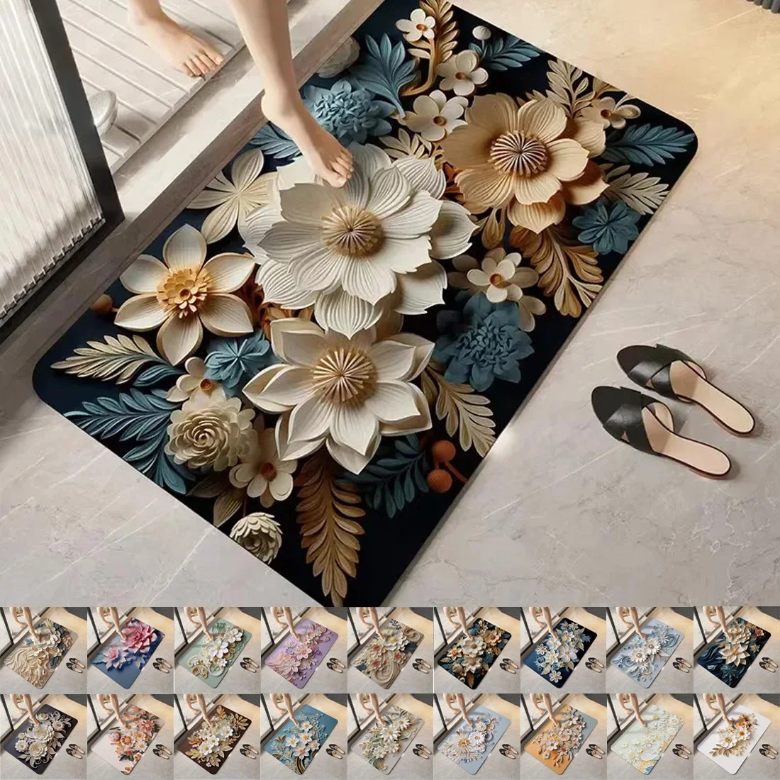 

Flower Pattern Diatom Mud Super Absorbent Bath Mats Non Slip Entrance Door Home Carpet Kitchen Rug Shower RoomToilet Foot Pad 매트